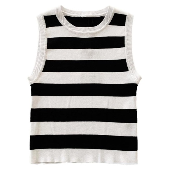 ✨NWT✨ Slim Fit Knit Sleeveless Crew Neck Top, White/Black Stripes, Small - Picture 6 of 7
